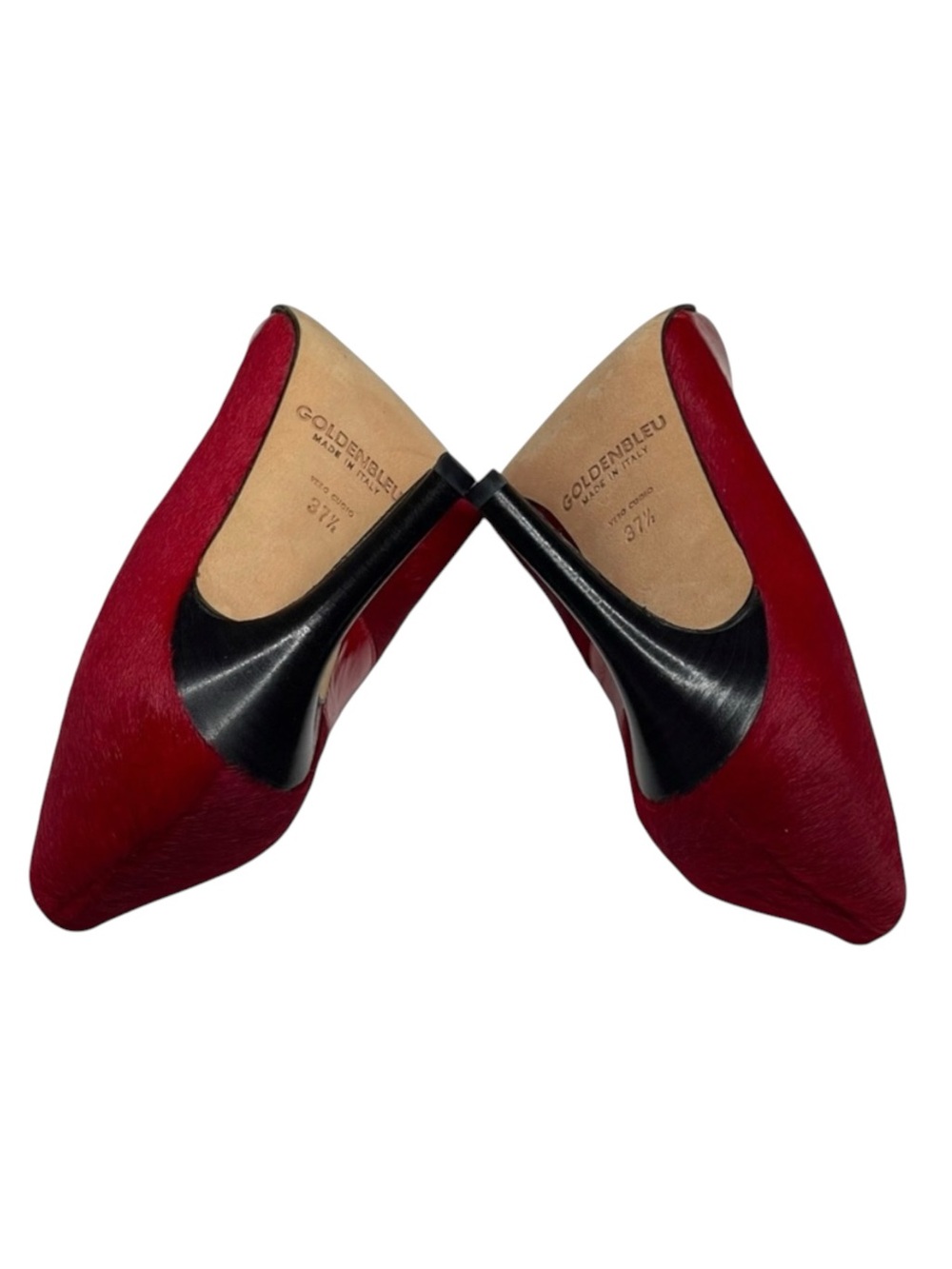 VHTF: new Goldenbleu ♛ Tina Mixed Media Pony Hair Heels Pumps ♛ Red 37.5 7M 7.5M - Picture 15 of 17